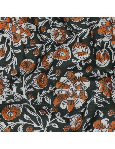 Indiase katoenen stof block print Myrène - Groen