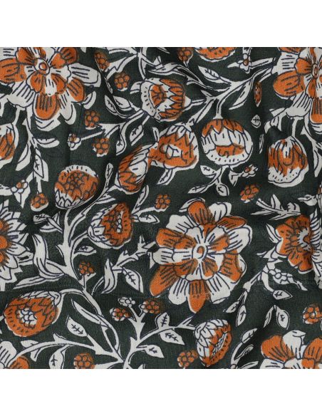 Indiase katoenen stof block print Myrène - Groen