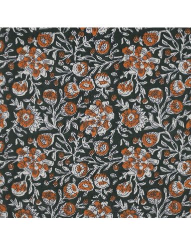 Indiase katoenen stof block print Myrène - Groen