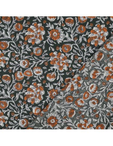 Indiase katoenen stof block print Myrène - Groen
