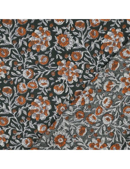 Indiase katoenen stof block print Myrène - Groen