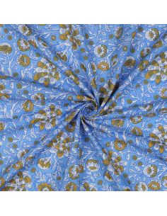 Indiase katoenen stof block print Myrène - Blauw
