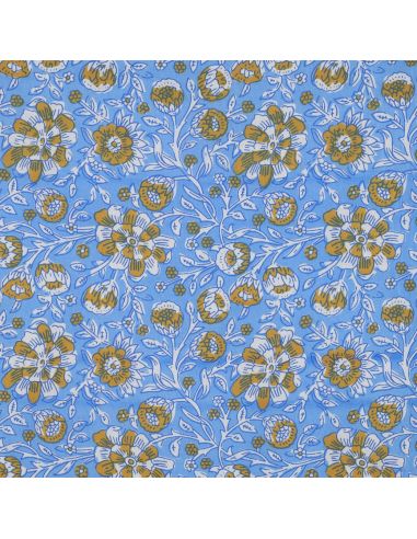 Indiase katoenen stof block print Myrène - Blauw