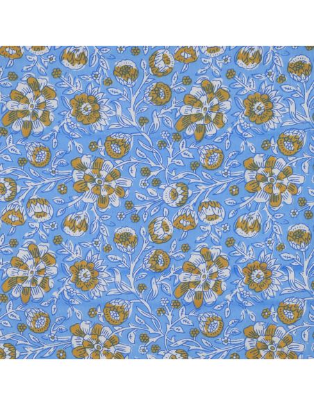 Indiase katoenen stof block print Myrène - Blauw