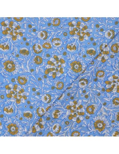 Indiase katoenen stof block print Myrène - Blauw