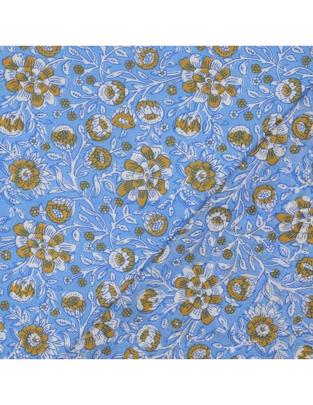 Indiase katoenen stof block print Myrène - Blauw