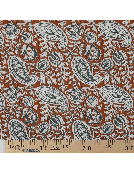 Indiase katoenen stof block print Nalini - Cognac