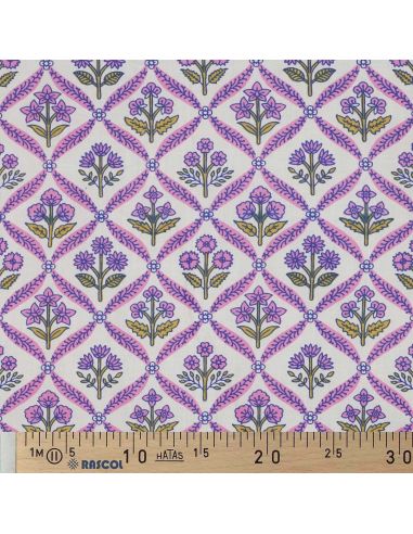 Indiase katoenen stof block print Solenne - Roze