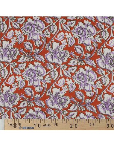Indiase katoenen stof block print Jasmine - Terracotta