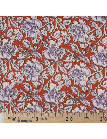 Indiase katoenen stof block print Jasmine - Terracotta