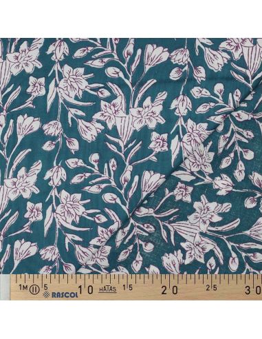 Indiase katoenen stof block print Kirine - Petrolblauw