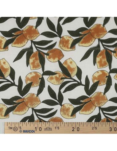 Indiase katoenen stof block print Citroenen - Groene bladeren