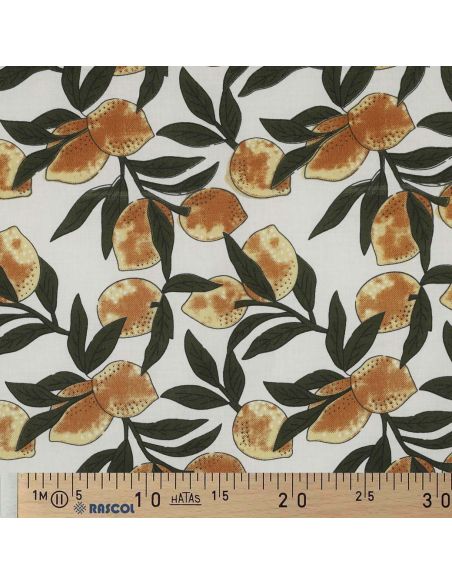 Indiase katoenen stof block print Citroenen - Groene bladeren