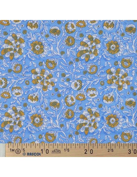 Indiase katoenen stof block print Myrène - Blauw
