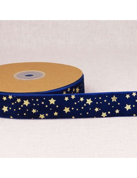 Fluwelen lint met kerststerren - Blauw