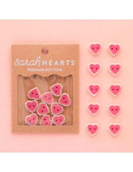 Kleine hartjes knopen 2 gaten - Roze 15 mm