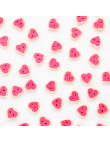 Kleine hartjes knopen 2 gaten - Roze 15 mm