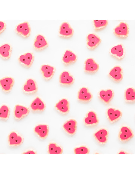 Kleine hartjes knopen 2 gaten - Roze 15 mm