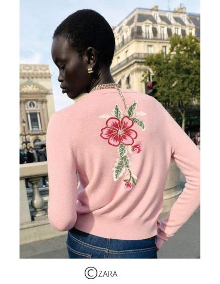 XL bloemenparel patch om op te naaien - Bruin
