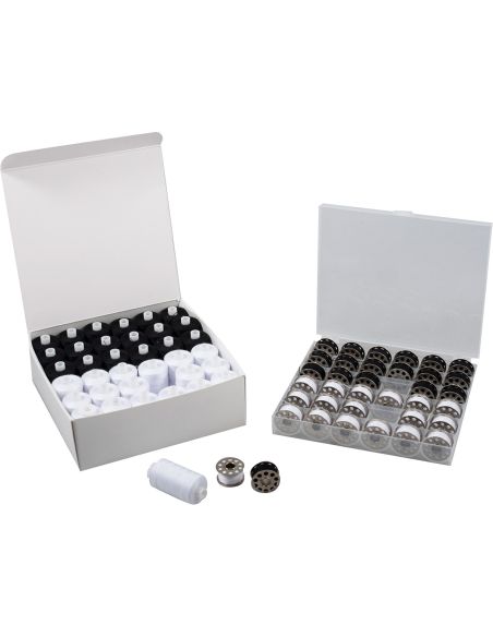 Naaiset & platte metalen spoelen – 72 stuks – zwart & wit