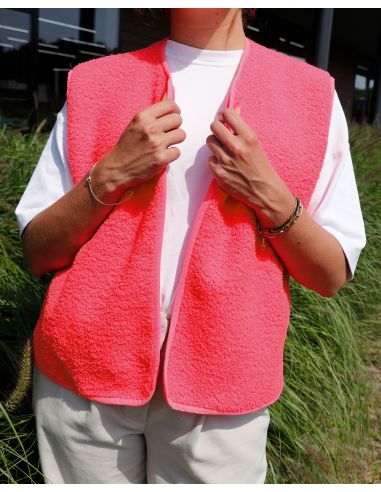Dubbelzijdige Teddy-fleece stof - Fluorescerend roze