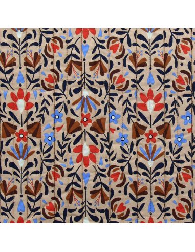 Lafleur gewatteerde katoenen stof - Beige en blauw