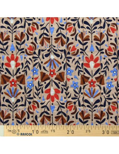 Lafleur gewatteerde katoenen stof - Beige en blauw