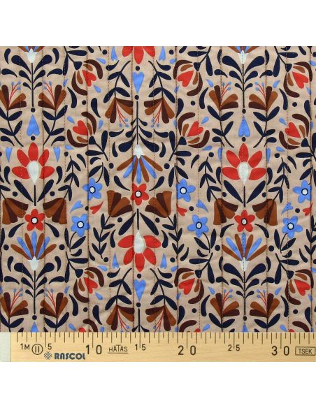 Lafleur gewatteerde katoenen stof - Beige en blauw