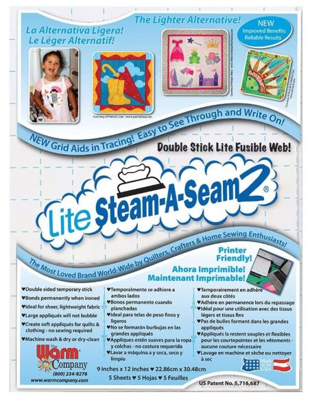 Set van 5 dubbelzijdige strijkbare vellen Lite Steam-A-Seam2
